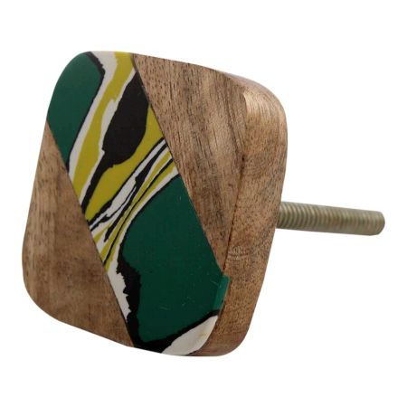 Square Wooden and Metal Cabinet Knob